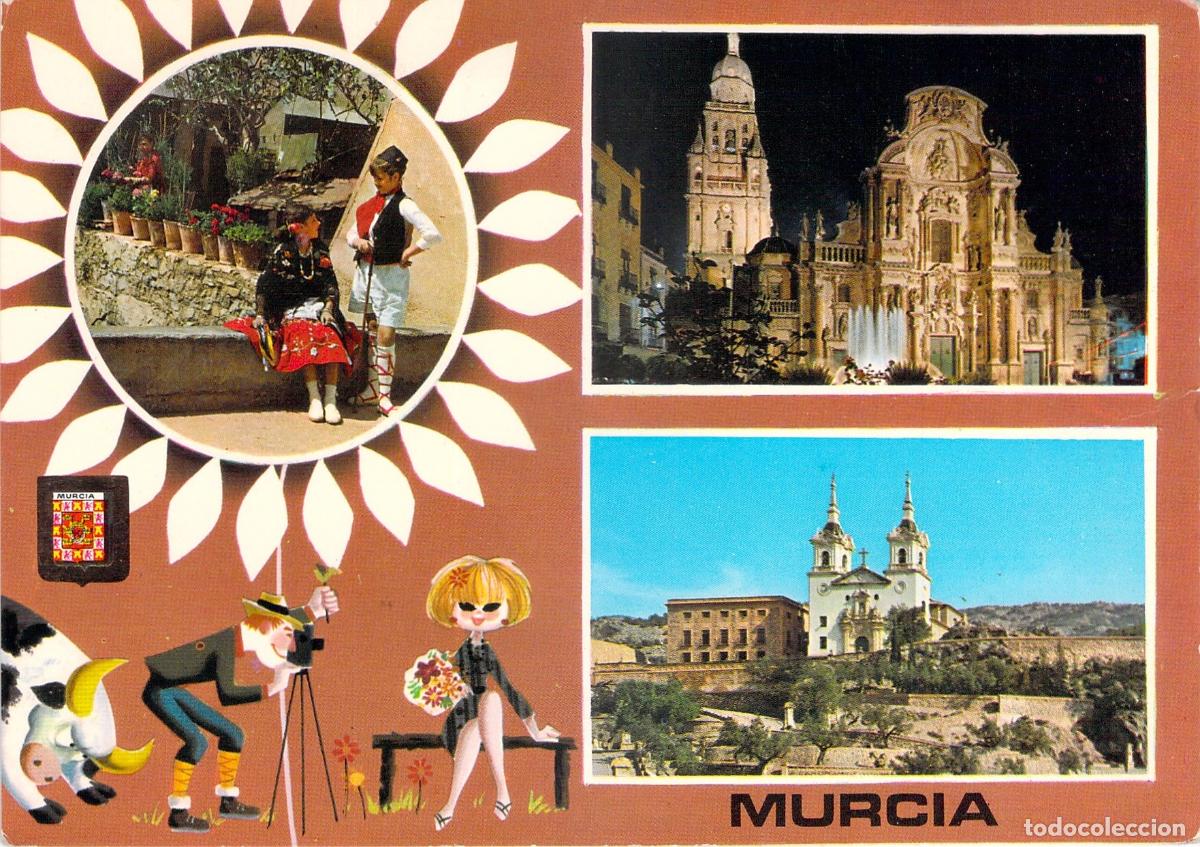 Postales: Postal de Murcia con Catedral y Trajes T&iacute;picos
