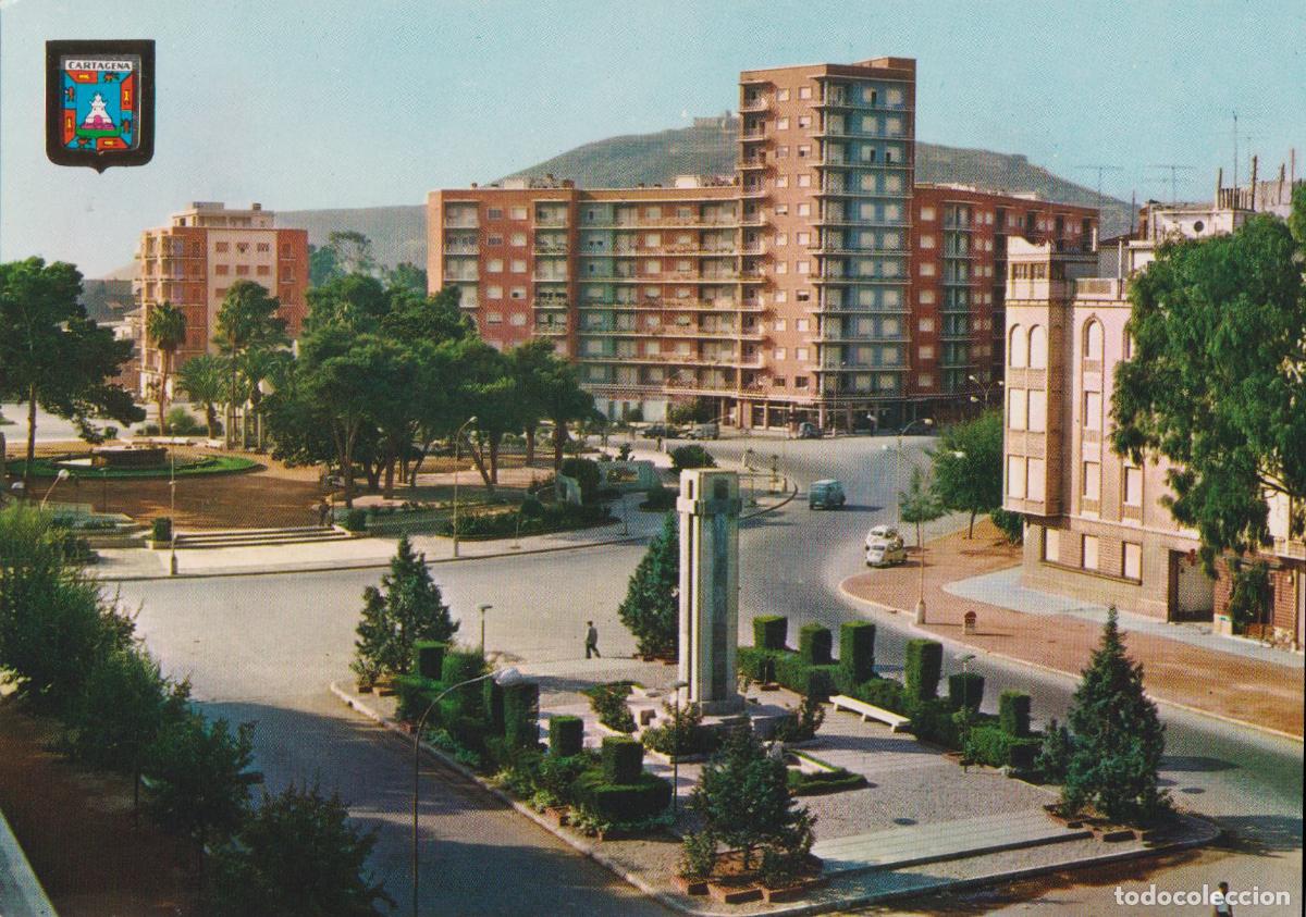 Postales: CARTAGENA, CRUZ DE LOS CAIDOS, PLAZA DE ESPA&Ntilde;A - ESCUDO DE ORO N&ordm;6 - ESCRITA 1968