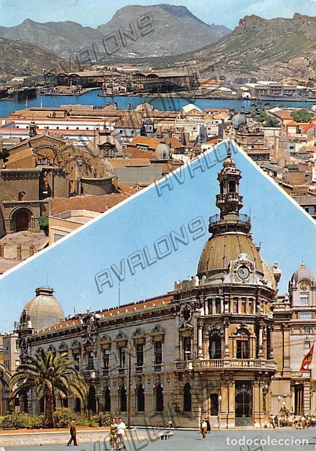 Postales: Ayuntamiento y vista parcial de Cartagena (Murcia) - Sin circular - a&ntilde;os 60