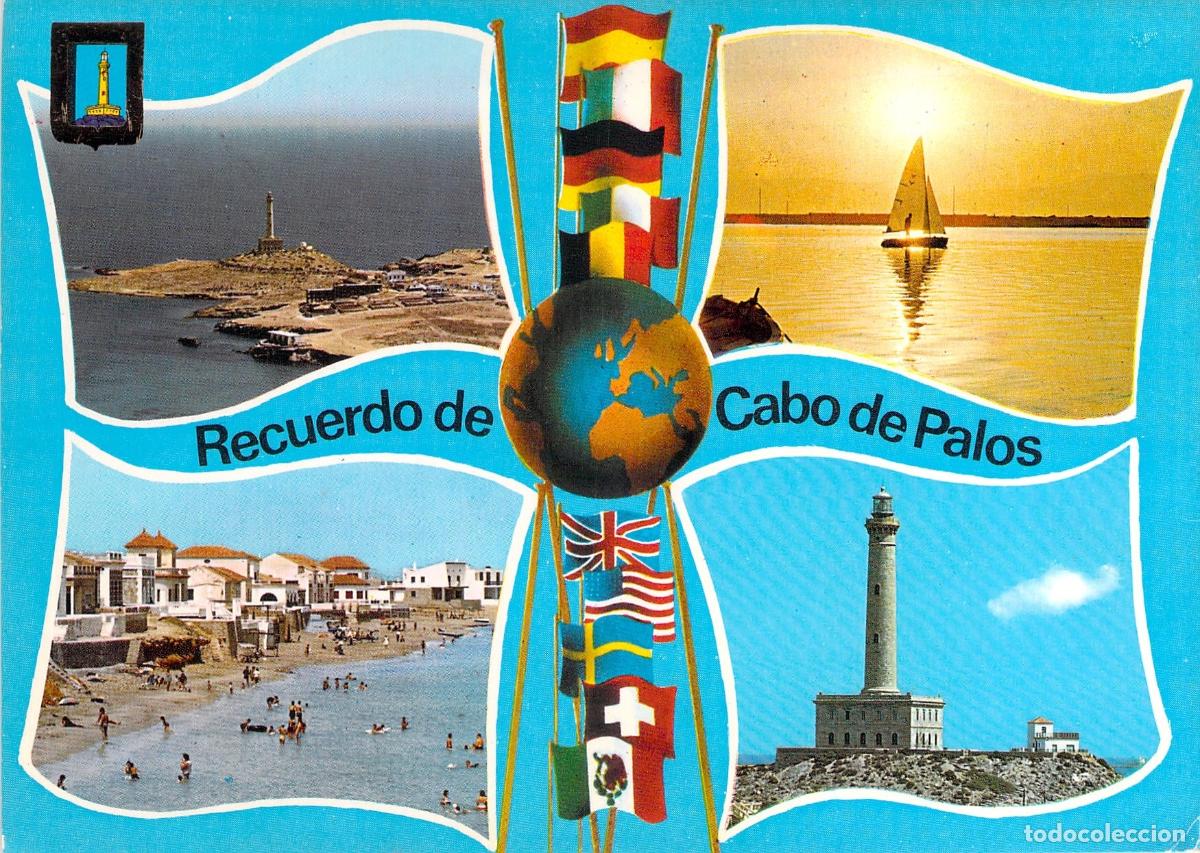 Postales: Postal de Cabo de Palos, Murcia con vistas del faro y playa