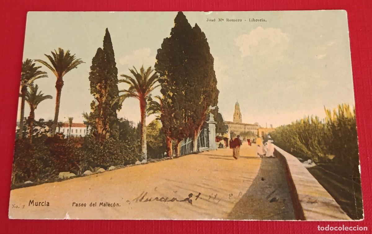 Postales: TARJETA POSTAL PASEO DEL MALEC&Oacute;N - MURCIA 1925 - JOS&Eacute; M&ordf; ROMERO LIBRERIA