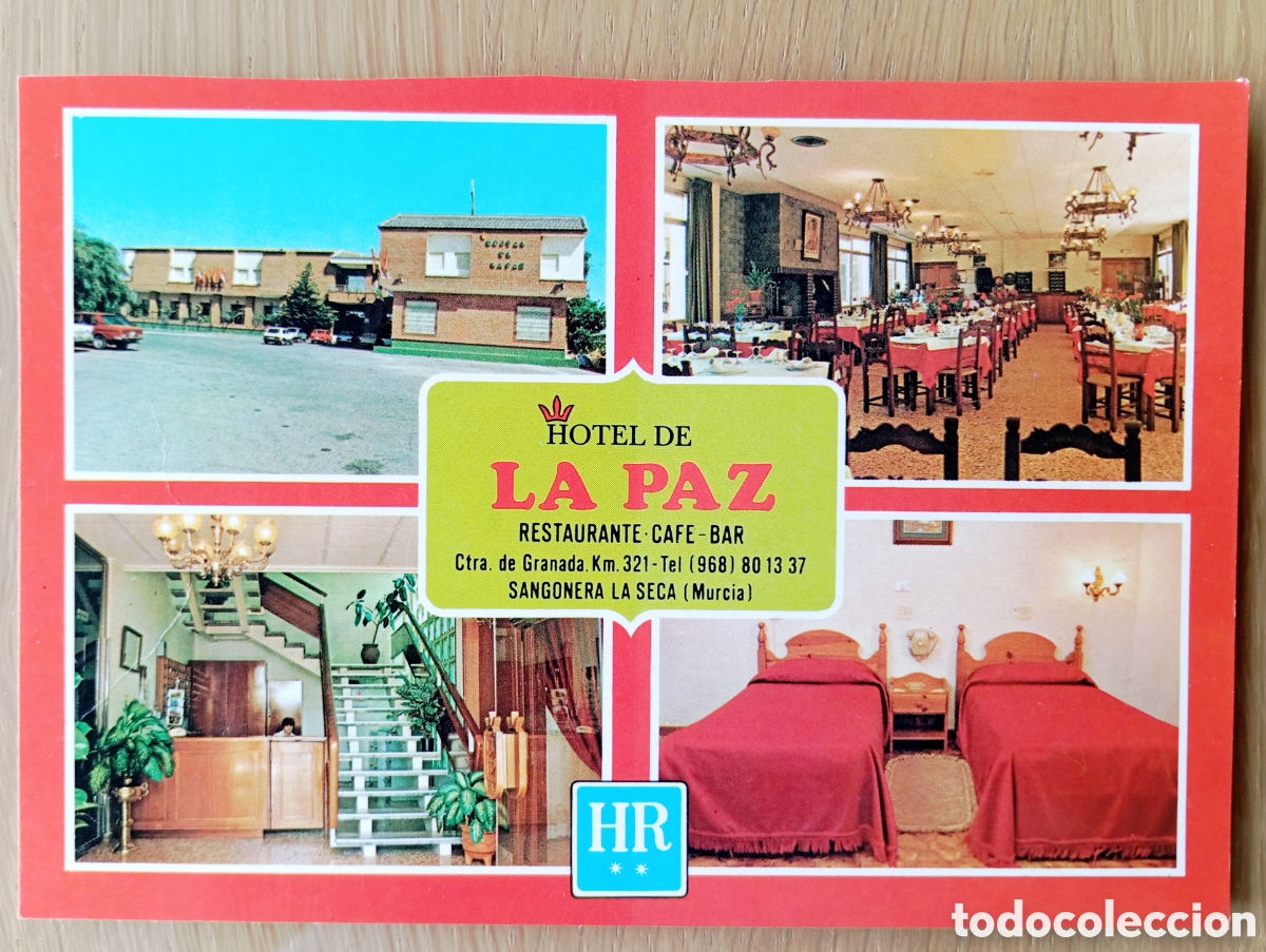 Postales: POSTAL SANGONERA LA SECA HOTEL DE LA PAZ MURCIA RESTAURANTE CAF&Eacute; A&Ntilde;O 1983