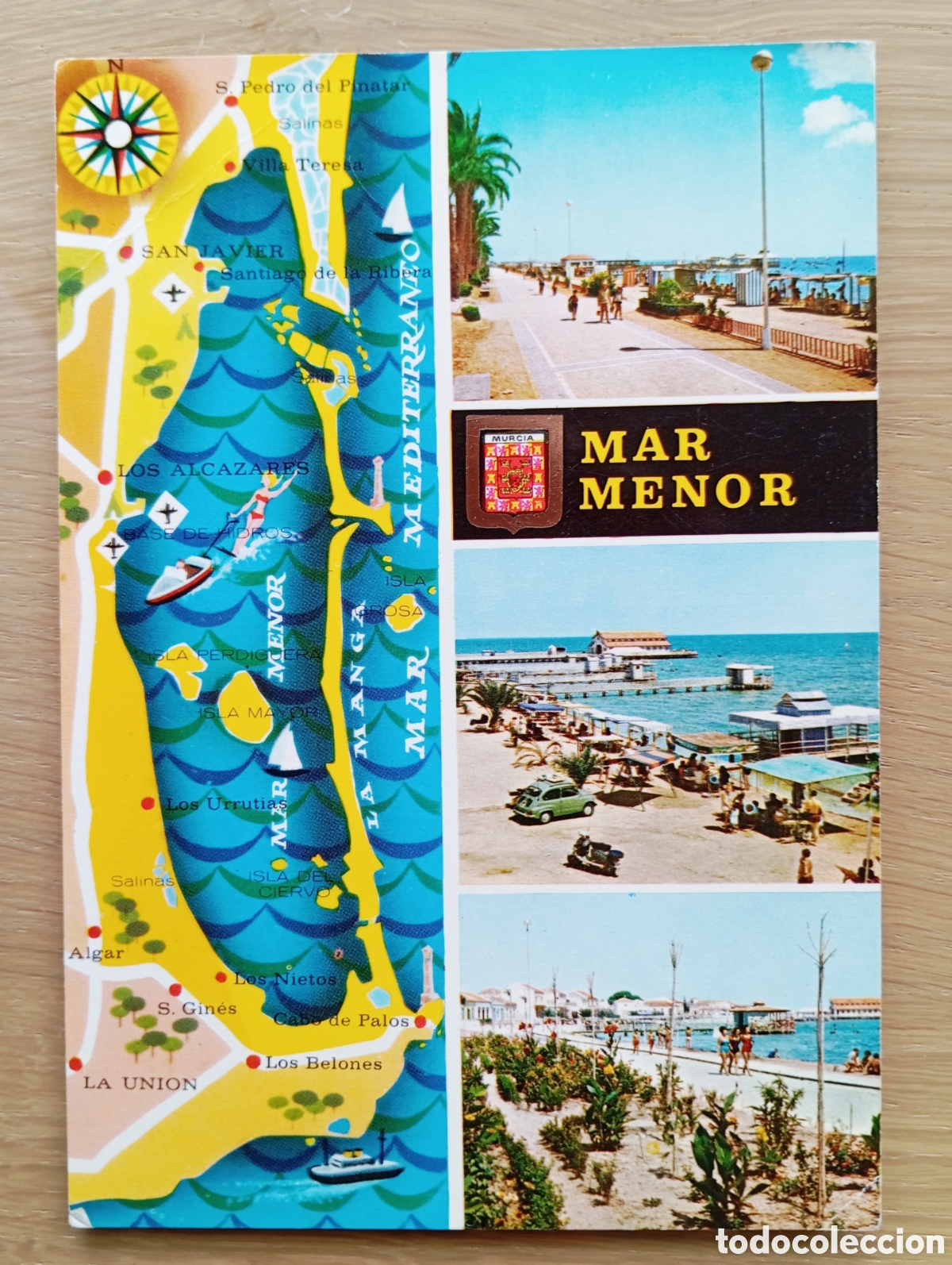 Postales: POSTAL MAR MENOR SANTIAGO DE LA RIBERA MURCIA PASEO MAR&Iacute;TIMO SUBIRATS CASANOVAS 1 ESCUDO DE ORO 1966