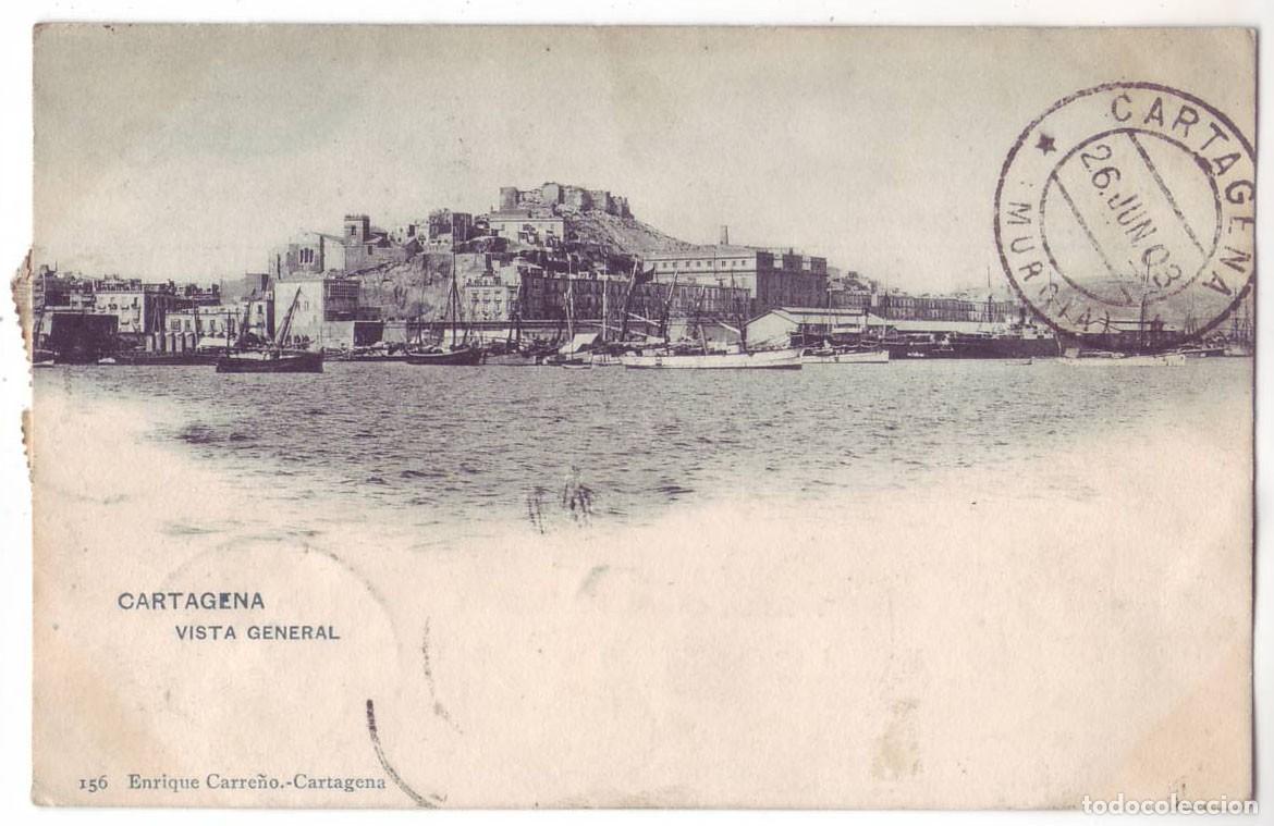 Postales: Cartagena (Murcia): Vista General. Enrique Carre&ntilde;o. Sin dividir. Circulada (Anterior 1905)