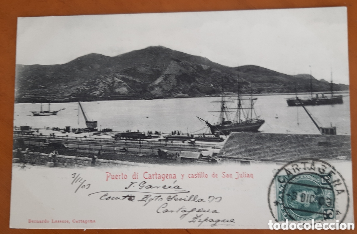Postales: Postal Cartagena Murcia. Puerto y Castillo San Juli&aacute;n. Escrita y circulada por anverso. R5A