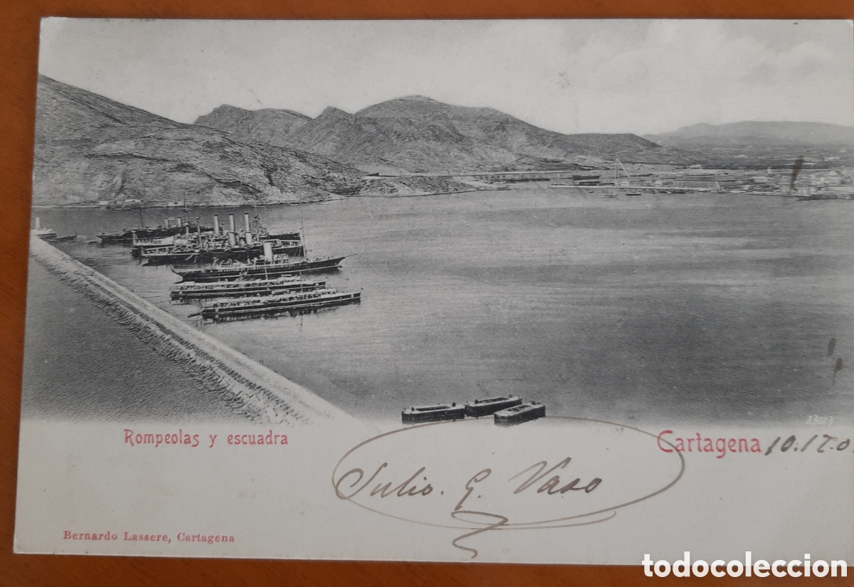 Postales: Postal Cartagena Murcia. Rompeolas y escuadra. Escrita y circulada. R52A