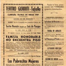 Postales: CARTELITO TAFALLA. NAVARA. TEATRO GORRITI. 1949. MEDIDAS 32 X 17 CM. LUIS DE VARGAS, JOSITA HERNÁN.. Lote 22509889