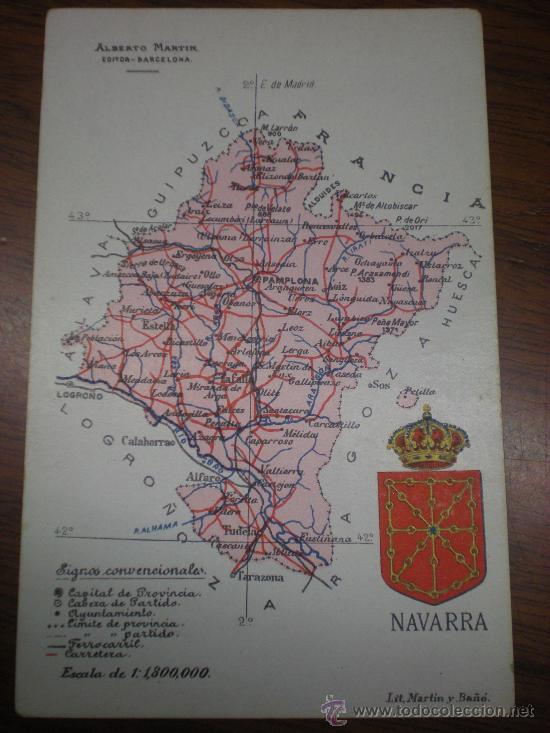 Postales: TARJETA POSTAL MAPA DE NAVARRA PAMPLONA - Foto 1