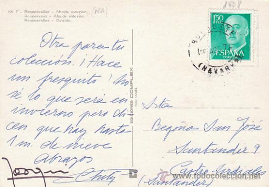 Postales: Roncesvalles, Editor: Complex n&ordm; 7, circulada (ver dorso) - Foto 2