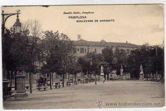 Postales: Pamplona. Boulervard de Sarasate. Eusebio Rubio. Circulada. 1908. - Foto 1