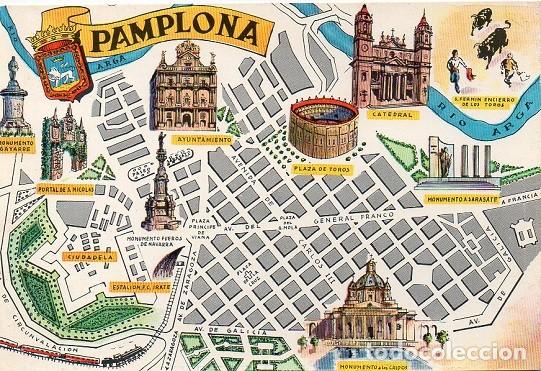 Postales: Pamplona - Plano de la ciudad - Foto 1