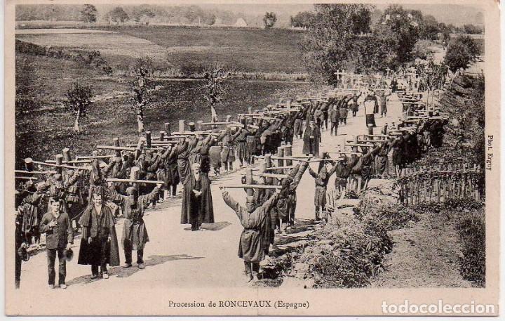 Postales: POSTAL DE LA PROCESION DE RONCESVALLES - RARA - NAVARRA - Foto 1
