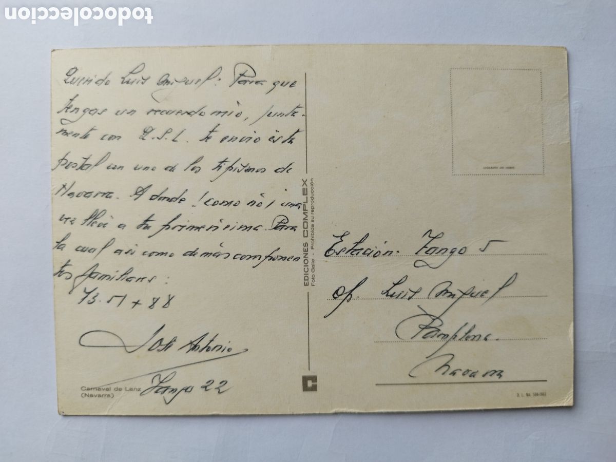 Postales: Tarjeta Postal Carnaval de Lanz Navarra Ediciones Complex a&ntilde;o 1966 escrita - Foto 2