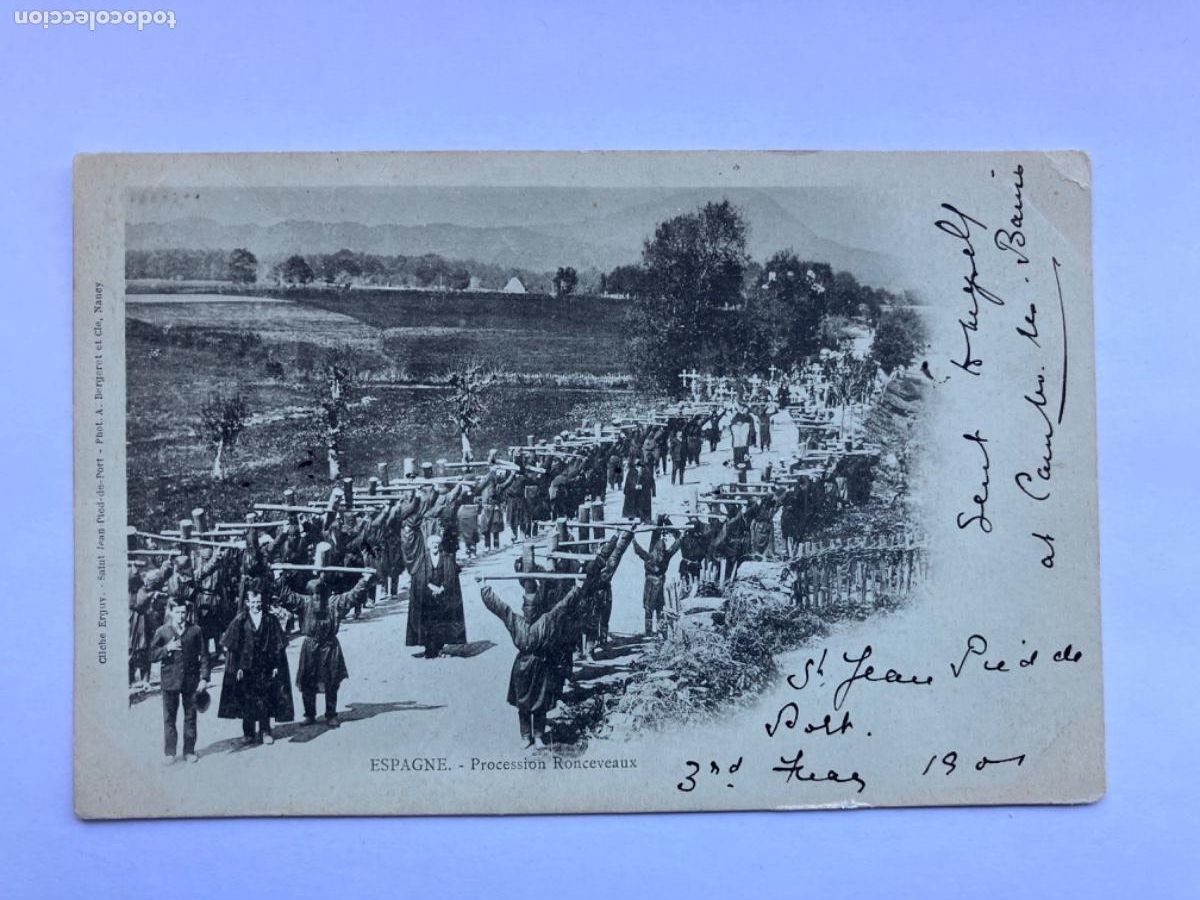 Postales: PROCESI&Oacute;N EN RONCESVALLES NAVARRA 1900 - Foto 1