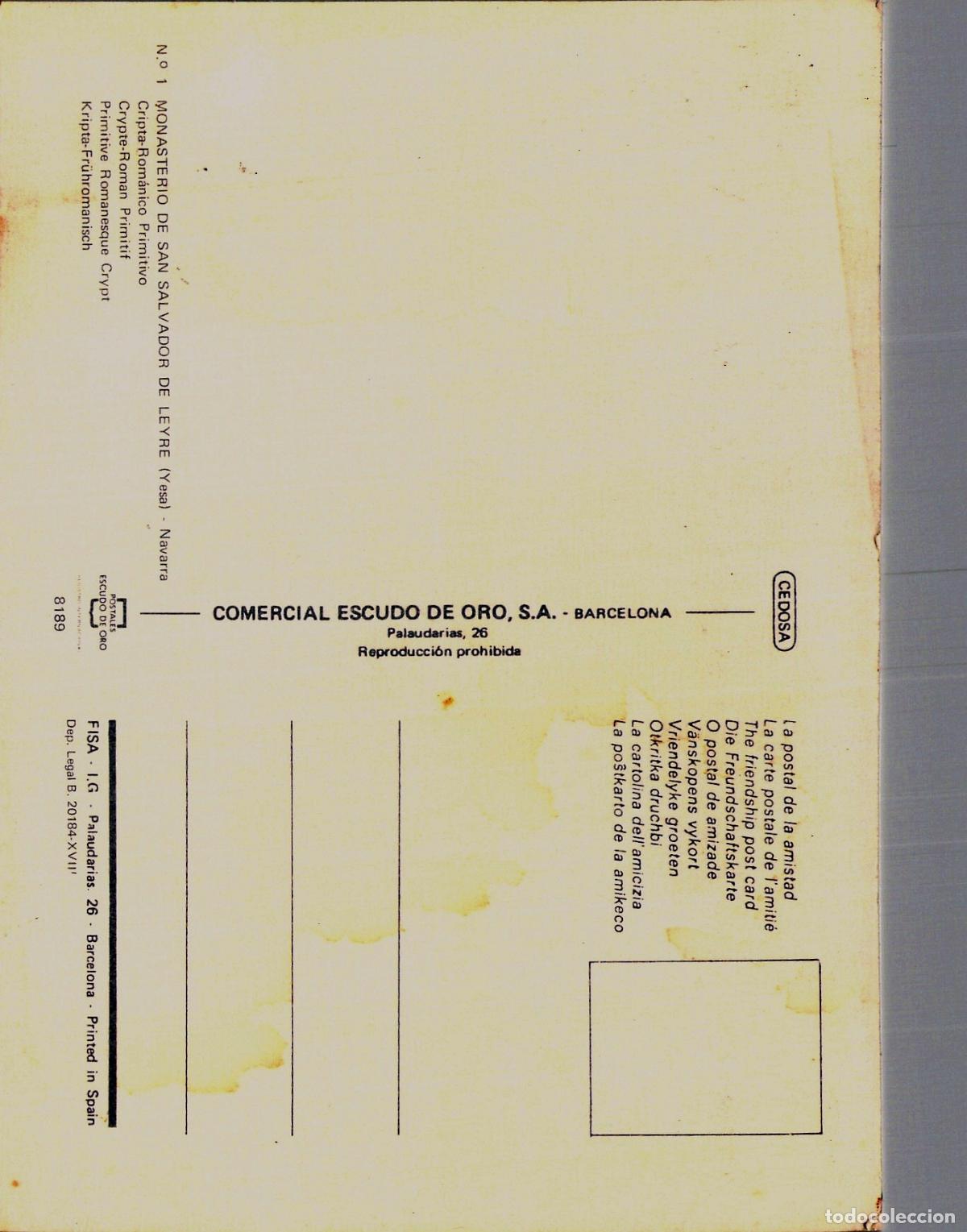 Postales: Postal Cripta Rom&aacute;nica Primitiva Monasterio de Leyre (Yesa) Navarra - Foto 2