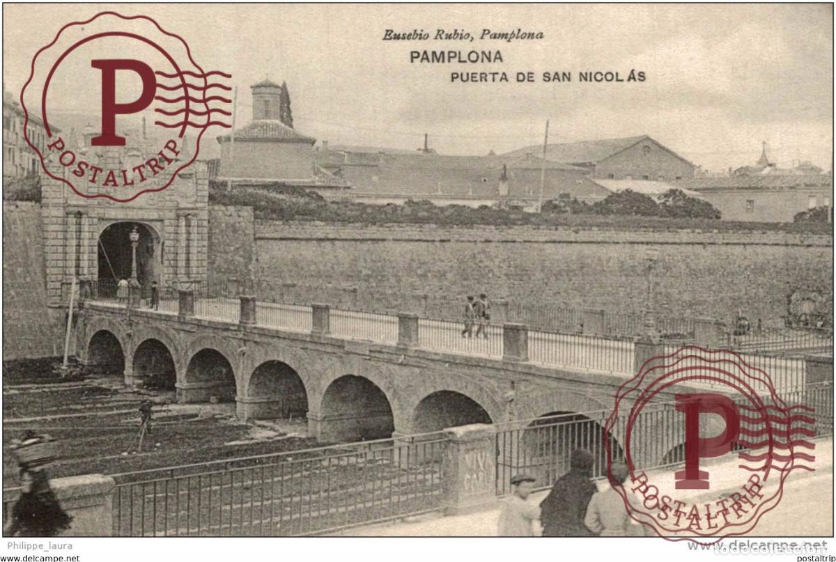 Postales: PAMPLONA - PUERTA DE SAN NICOLAS. EUSEBIO RUBIO. - Foto 1