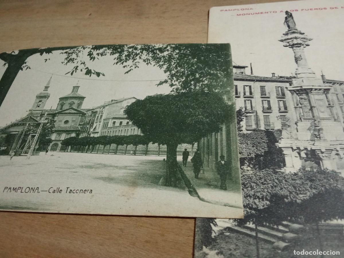 Postales: Pamplona.Momumento a los fueros de Navarra y Calle Taconera.