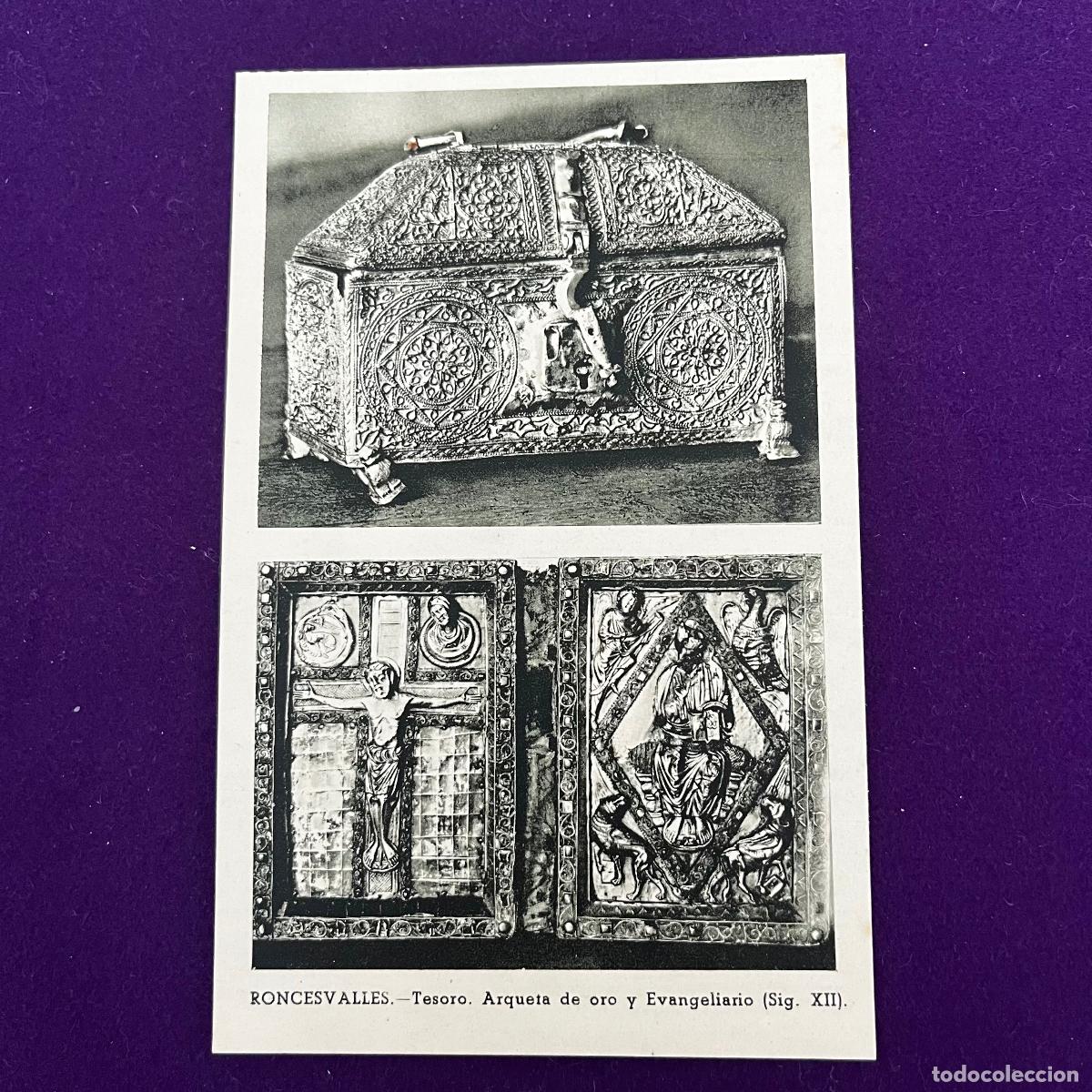 Cartes Postales: POSTAL DE RONCESVALLES (NAVARRA). TESORO. ARQUETA DE ORO Y EVANGELIARIO.