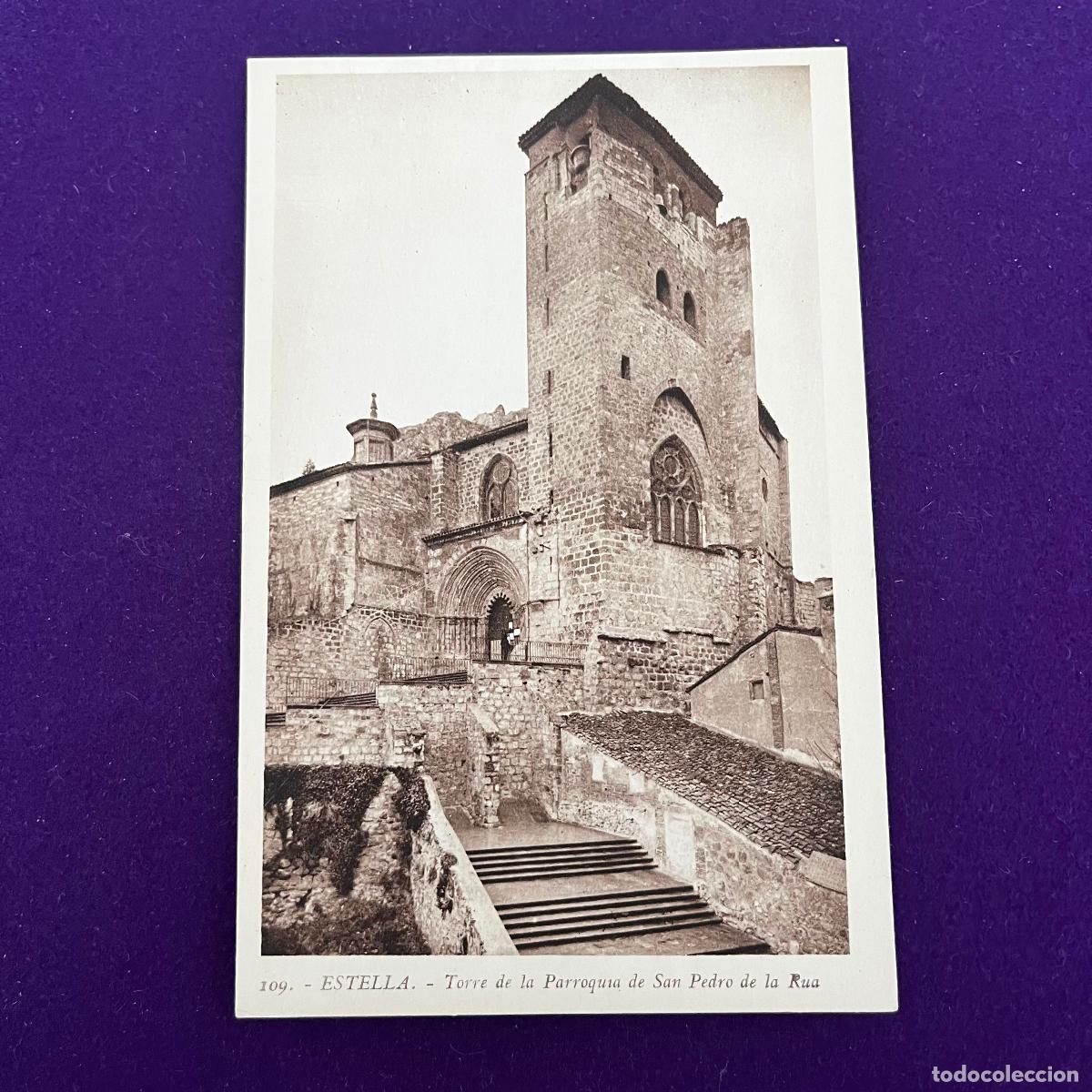 Postkarten: POSTAL DE ESTELLA (NAVARRA). TORRE DE LA PARROQUIA DE SAN PEDRO DE LA RUA.