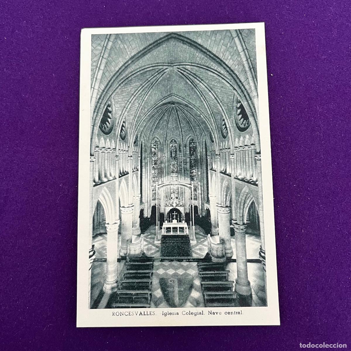 Cartoline: POSTAL DE RONCESVALLES (NAVARRA). IGLESIA COLEGIAL. NAVE CENTRAL.