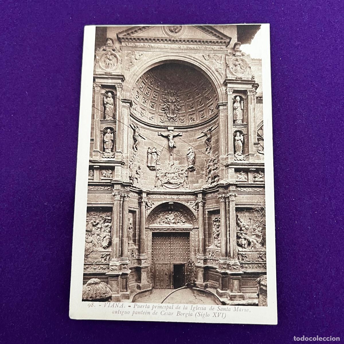Postales: POSTAL DE VIANA (NAVARRA). PUERTA PRINCIPAL DE LA IGLESIA DE SANTA MARIA.