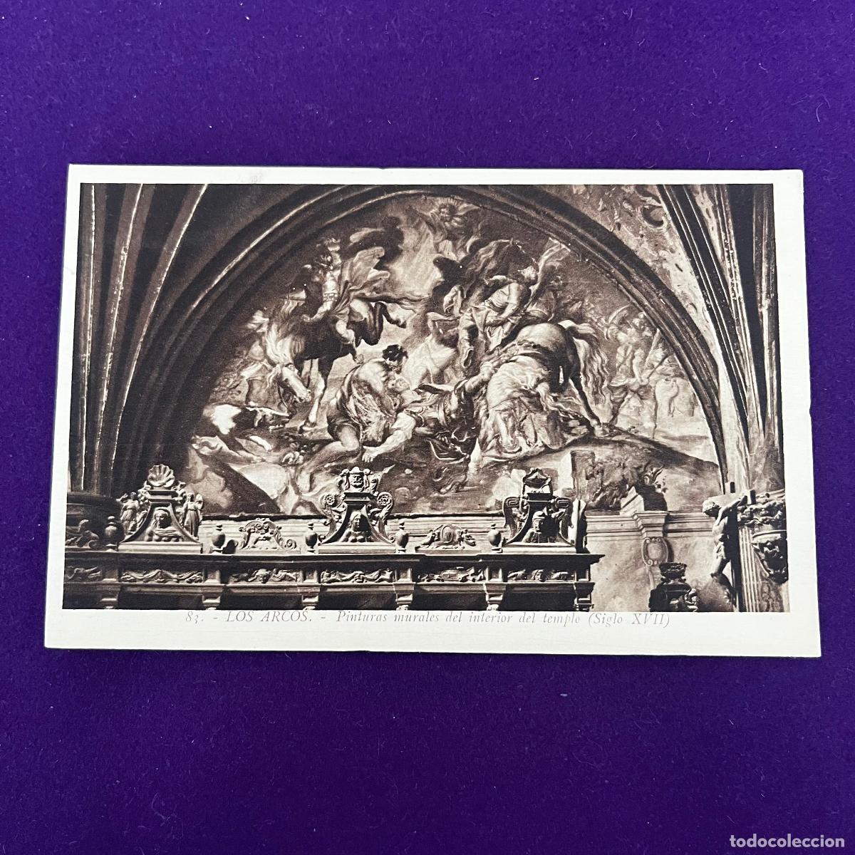 Postales: POSTAL DE LOS ARCOS (NAVARRA). PINTURAS MURALES DEL INTERIOR DEL TEMPLO.