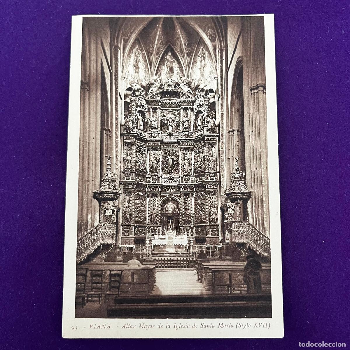 Cartes Postales: POSTAL DE VIANA (NAVARRA). ALTAR MAYOR DE LA IGLESIA DE SANTA MARIA.