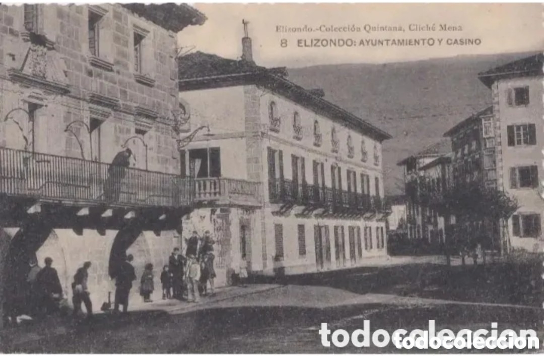 Postales: ELIZONDO (NAVARRA) - AYUNTAMIENTO Y CASINO - COLECCI&Oacute;N QUINTANA - FOTOTIPIA DE HAUSER Y MENET