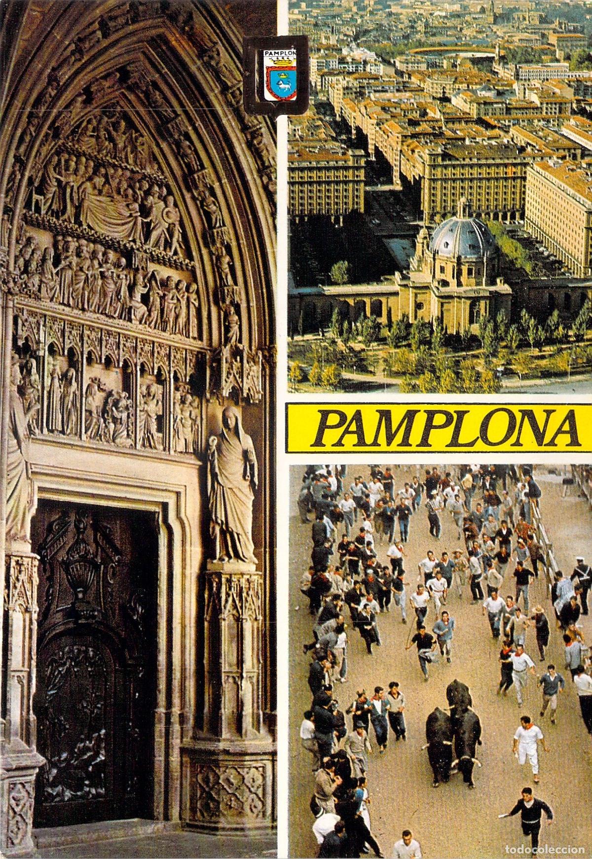Postales: Postal de Pamplona con el Encierro, Puerta Preciosa y Nuevo Ensanche