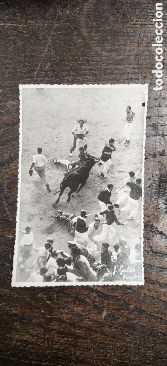 Postales: Antigua Postal Fotogr&aacute;fica San Ferm&iacute;n - Suelta de Vaquillas en el Ruedo - Foto J. Galle Pamplona (A&ntilde;
