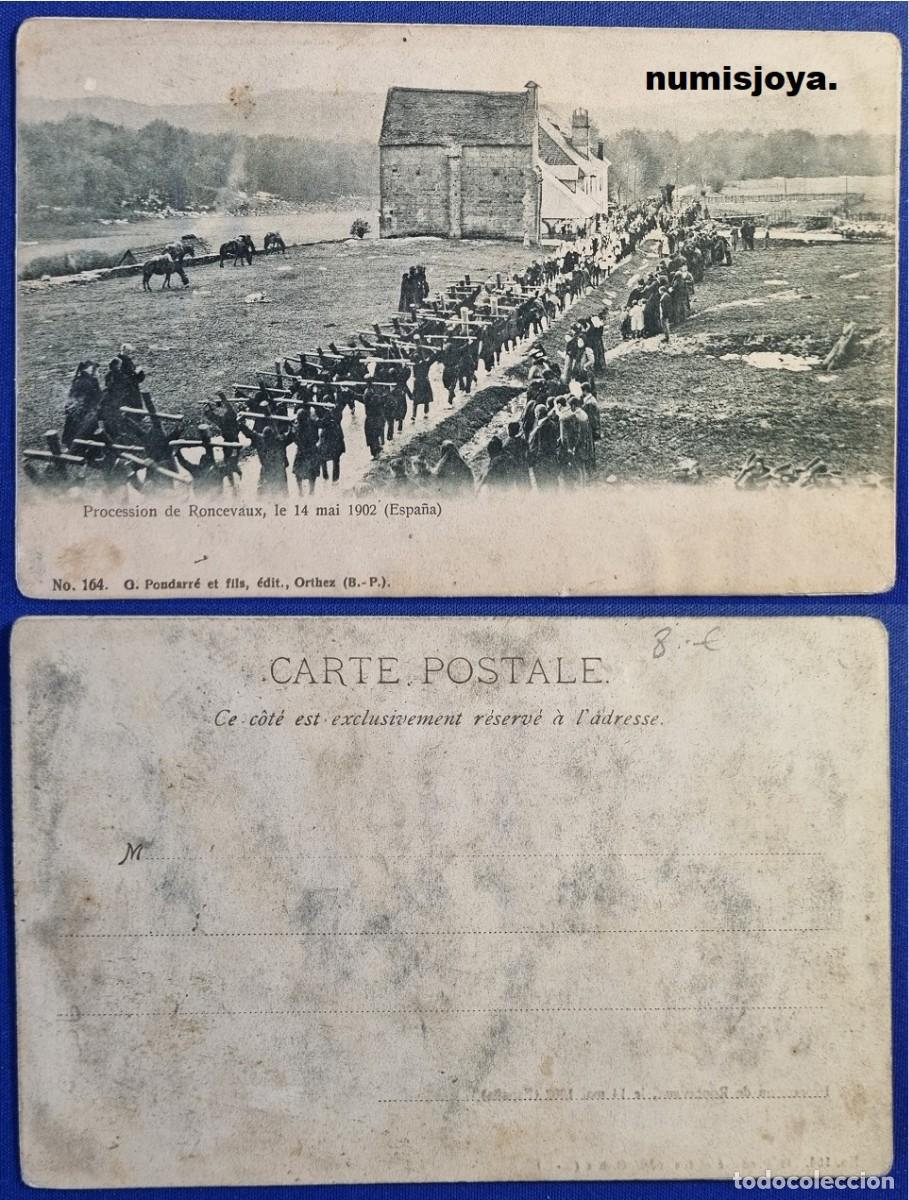 Postales: Postal de RONCESVALLES (Navarra) Espa&ntilde;a a&ntilde;o 1900. Procesi&oacute;n de Roncesvalles.