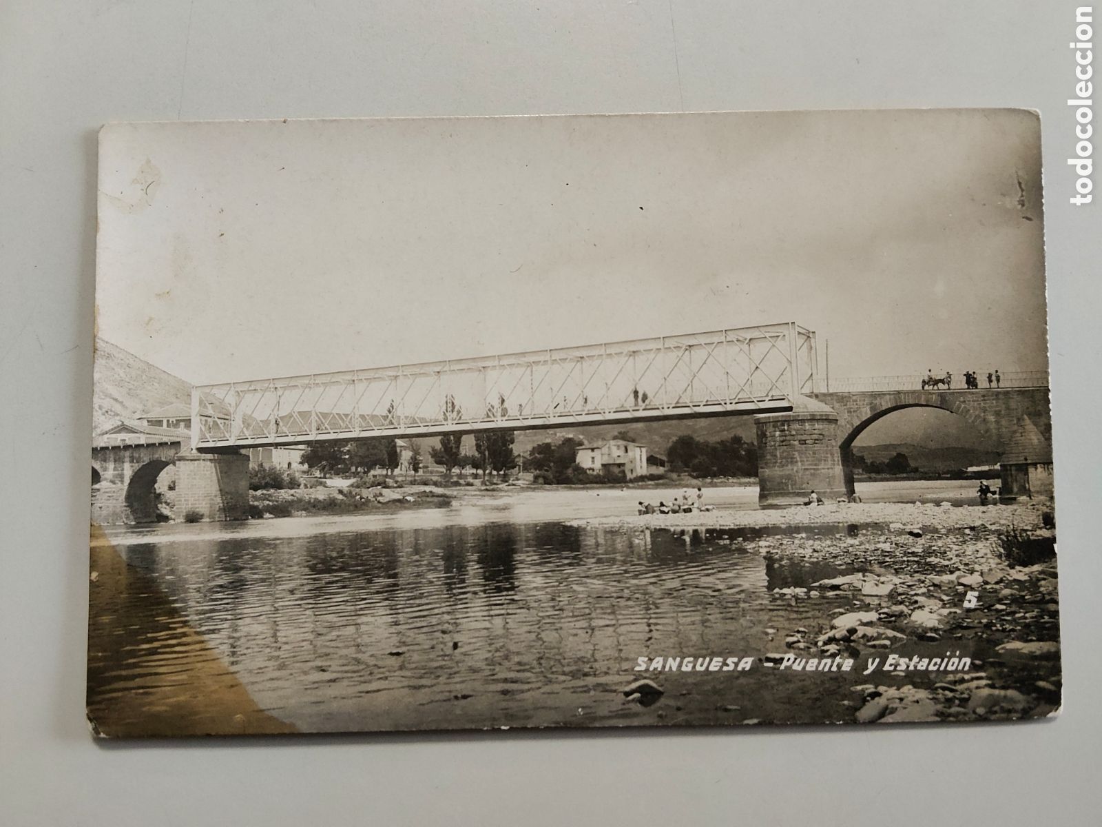 Postales: Tarjeta Postal fotografica Sang&uuml;esa Navarra Puente y Estaci&oacute;n n&uacute;mero 5