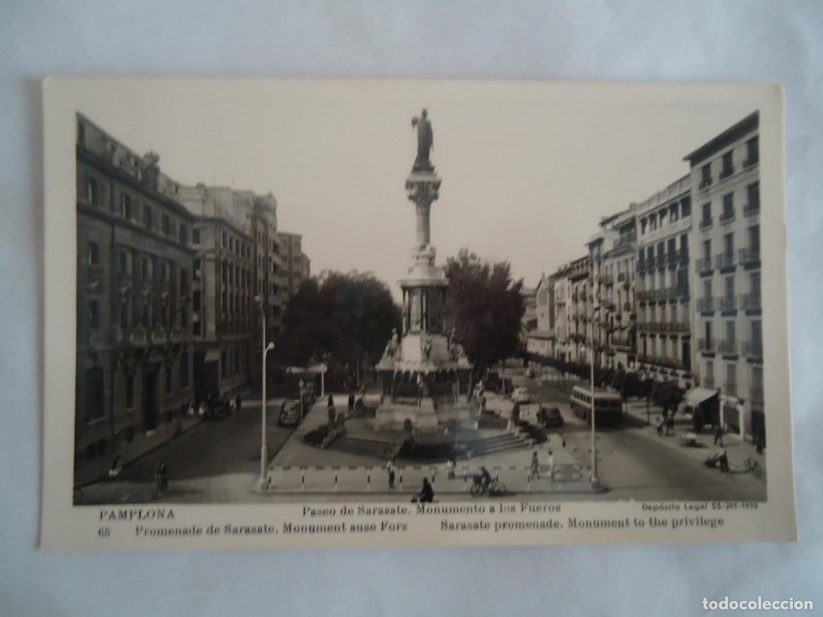 Postales: POSTAL DE PAMPLONA N&ordm; 65, PASEO DE SARASATE , MONUMENTO A LOS FUEROS. PP -13