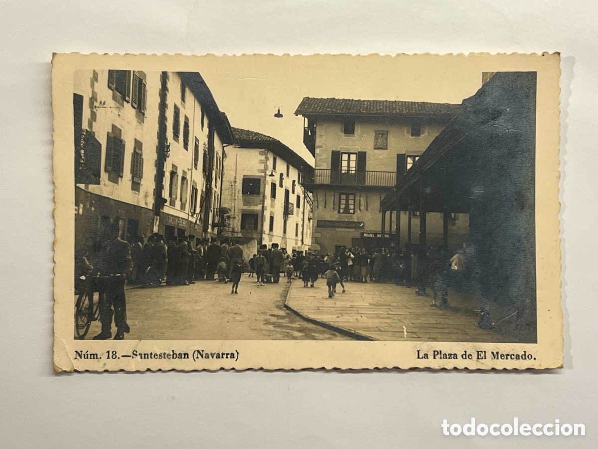 Postales: SANTESTEBAN (NAVARRA) Postal No.18, LA PLAZA DE EL MERCADO (h.1950?) circulada