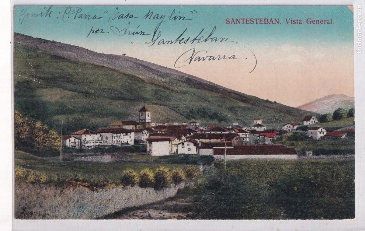 Cartoline: Santesteban Vista general. Escrita en 1941 sello desprendido.