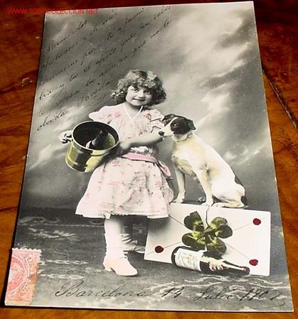 Postkarten: ANTIGUA POSTAL DE NI&Ntilde;A - FELICITACION EN LA NAVIDAD DE 1907 - POSTAL CIRCULADA CON SELLO ESPA&Ntilde;OL