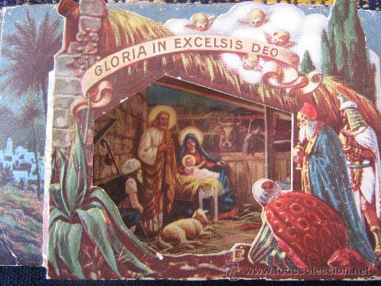 Antigua postal de navidad pesebre en relieve tr - Vendido en Venta
