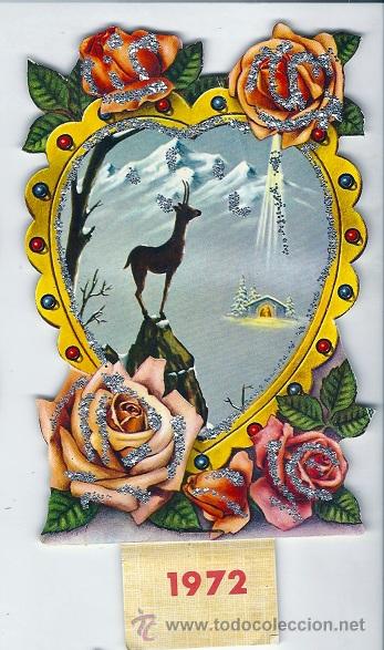 Postais: 0820A - CALENDARIO TROQUELADO CON PURPURINAS - ILUSTRACI&Oacute;N NAVIDE&Ntilde;A 18X10 CM APROX 1972