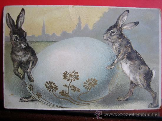 Postales: PRECIOSA POSTAL MODERNISTA - ART NOUVEAU  HACIA 1900 FELICITACION PASCUA  CON PLATEADOS