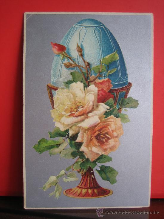 Postales: PRECIOSA POSTAL MODERNISTA - ART NOUVEAU  HACIA 1900 FELICITACION PASCUA  CON RELIEVES Y PLATEADOS