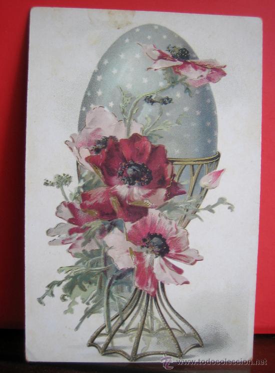 Postales: PRECIOSA POSTAL MODERNISTA - ART NOUVEAU  HACIA 1900 FELICITACION PASCUA  CON PLATEADOS