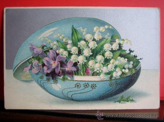 Postales: PRECIOSA POSTAL MODERNISTA - ART NOUVEAU HACIA 1900 FELICITACION PASCUA CON RELIEVES Y PLATEADOS