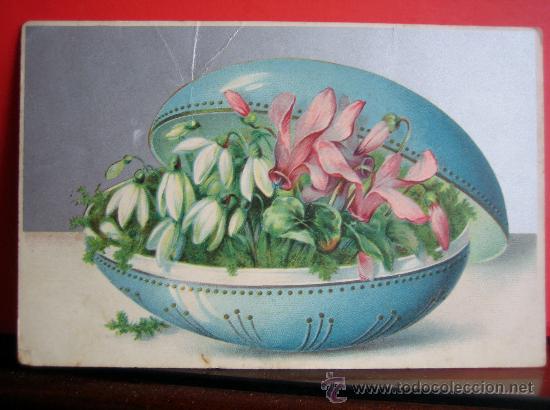 Postales: PRECIOSA POSTAL MODERNISTA - ART NOUVEAU  HACIA 1900 FELICITACION PASCUA  CON RELIEVES Y PLATEADOS