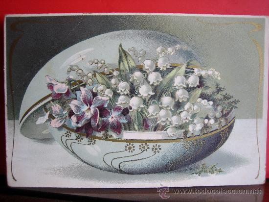 Postales: PRECIOSA POSTAL MODERNISTA - ART NOUVEAU HACIA 1900 FELICITACION PASCUA CON RELIEVES Y PLATEADOS