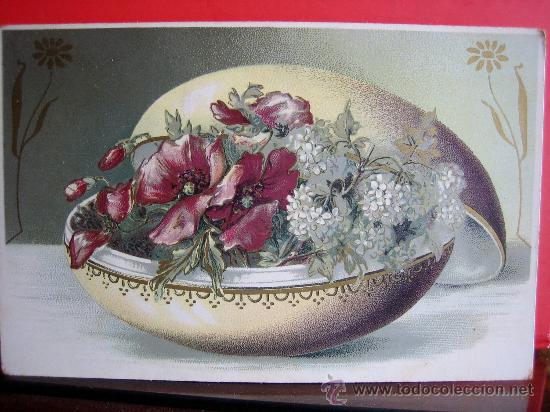 Postales: PRECIOSA POSTAL MODERNISTA - ART NOUVEAU  HACIA 1900 FELICITACION PASCUA  CON RELIEVES Y PLATEADOS