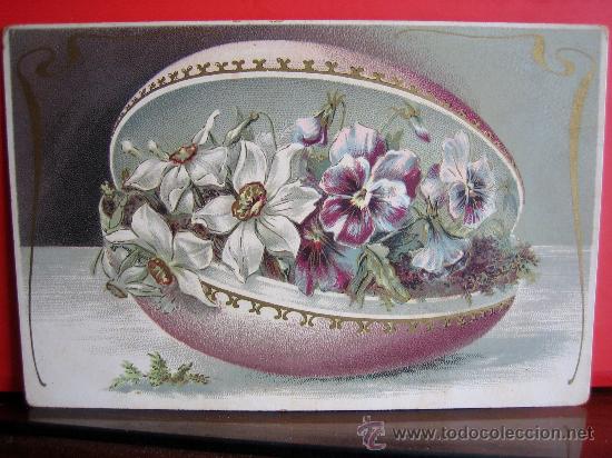 Postales: PRECIOSA POSTAL MODERNISTA - ART NOUVEAU  HACIA 1900 FELICITACION PASCUA  CON RELIEVES Y PLATEADOS