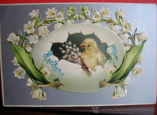 Postales: PRECIOSA POSTAL MODERNISTA - ART NOUVEAU  HACIA 1900 FELICITACION PASCUA  CON RELIEVES Y PLATEADOS