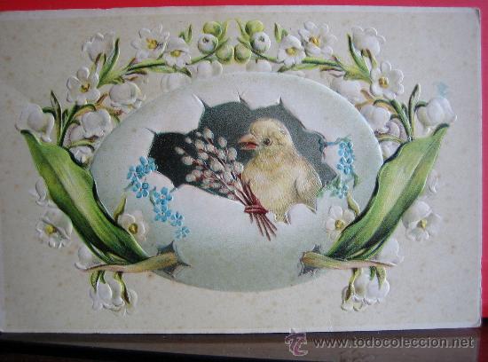 Postales: PRECIOSA POSTAL MODERNISTA - ART NOUVEAU  HACIA 1900 FELICITACION PASCUA  CON RELIEVES Y PLATEADOS