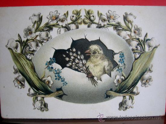 Postales: PRECIOSA POSTAL MODERNISTA - ART NOUVEAU  HACIA 1900 FELICITACION PASCUA  CON RELIEVES Y PLATEADOS