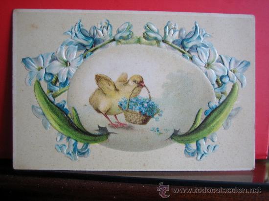Postales: PRECIOSA POSTAL MODERNISTA - ART NOUVEAU  HACIA 1900 FELICITACION PASCUA  CON RELIEVES Y PLATEADOS